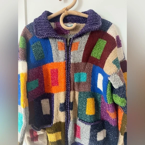 Handknit in Ecuador  Patchwork Knit cardigan - Picture 2 of 5